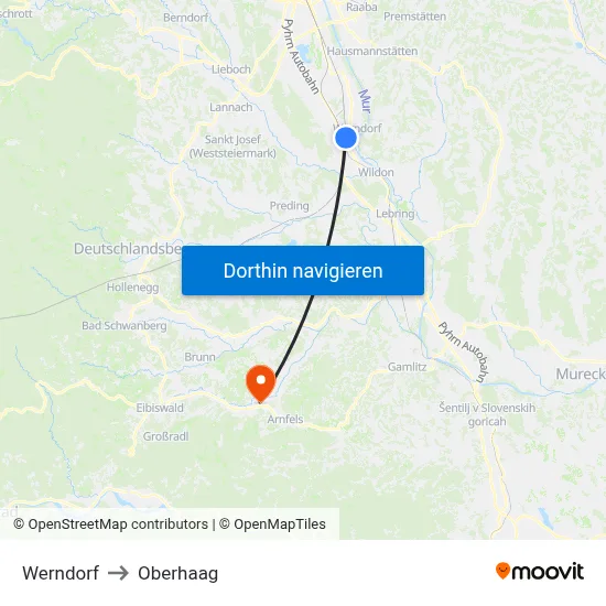 Werndorf to Oberhaag map