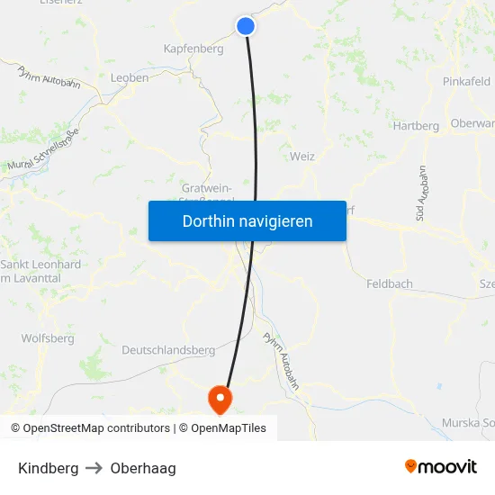 Kindberg to Oberhaag map