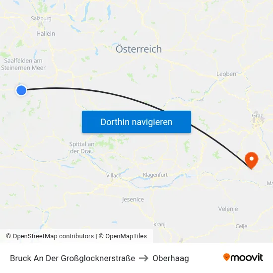 Bruck An Der Großglocknerstraße to Oberhaag map