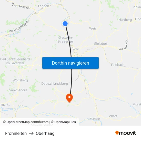 Frohnleiten to Oberhaag map