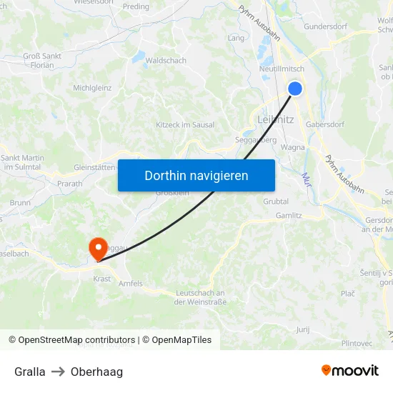 Gralla to Oberhaag map