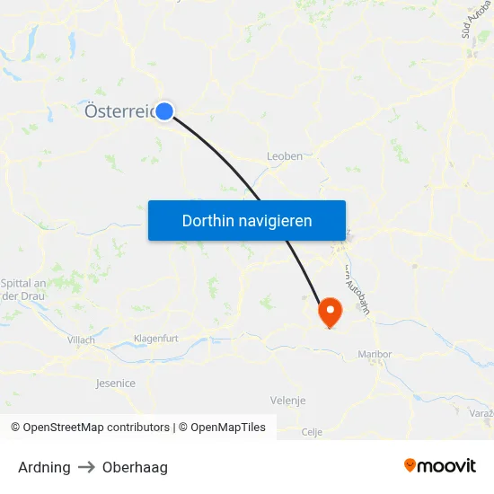 Ardning to Oberhaag map