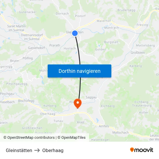 Gleinstätten to Oberhaag map