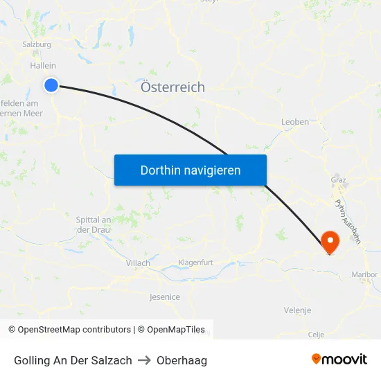 Golling An Der Salzach to Oberhaag map