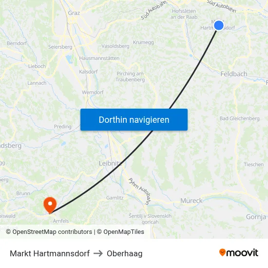 Markt Hartmannsdorf to Oberhaag map