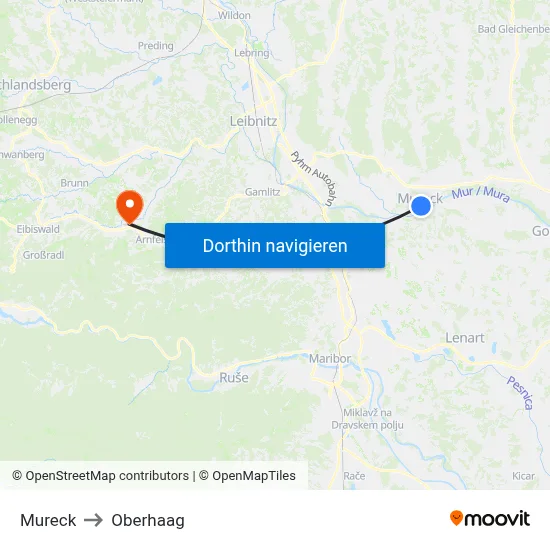 Mureck to Oberhaag map