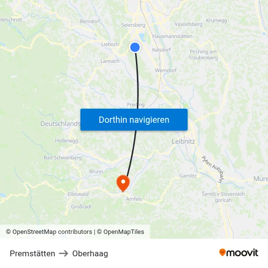 Premstätten to Oberhaag map