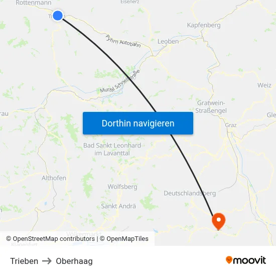 Trieben to Oberhaag map