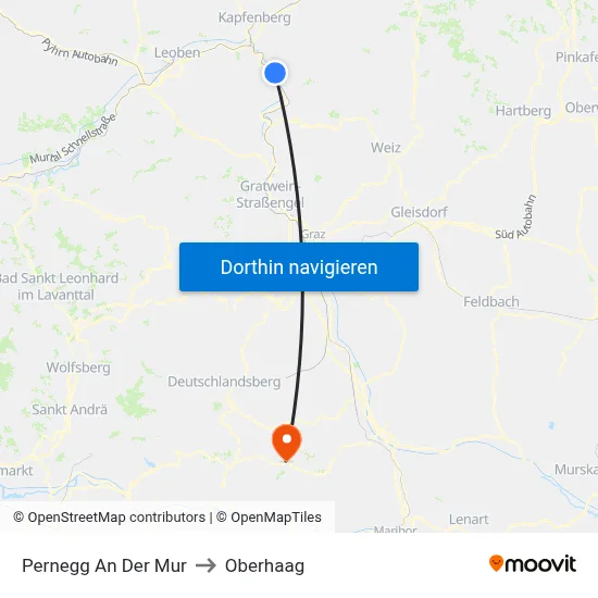 Pernegg An Der Mur to Oberhaag map