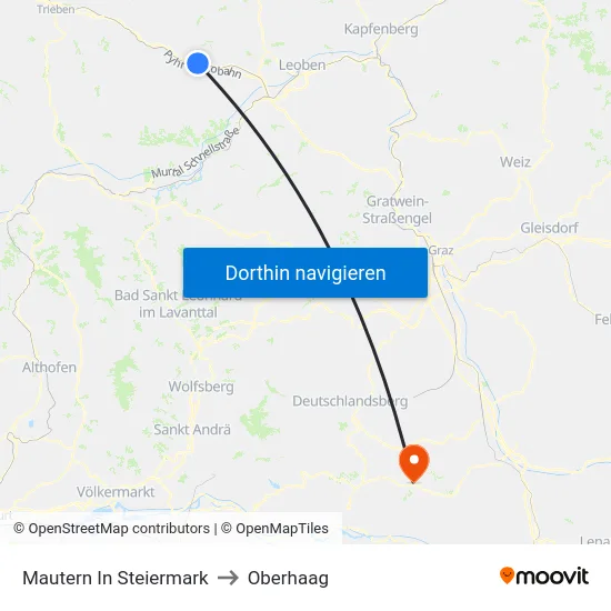 Mautern In Steiermark to Oberhaag map