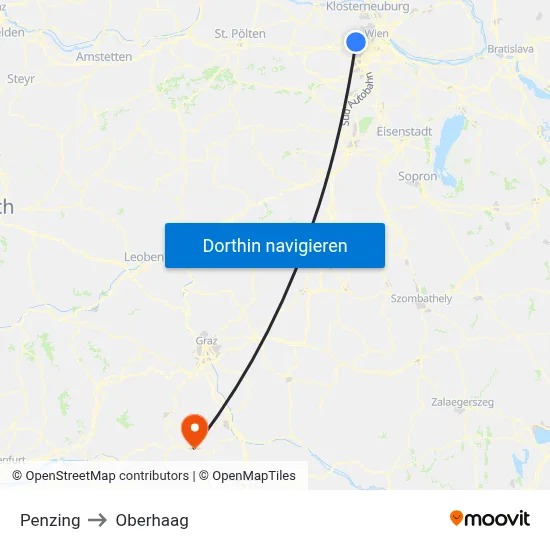 Penzing to Oberhaag map