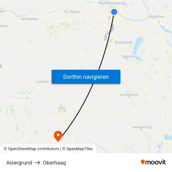Alsergrund to Oberhaag map