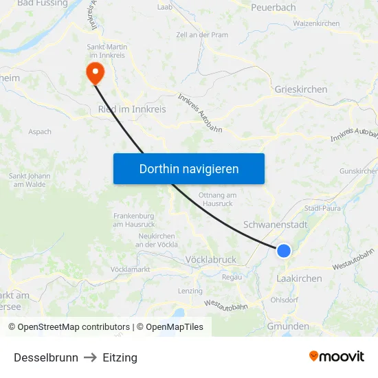 Desselbrunn to Eitzing map