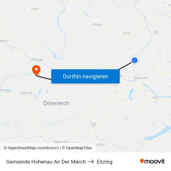 Gemeinde Hohenau An Der March to Eitzing map