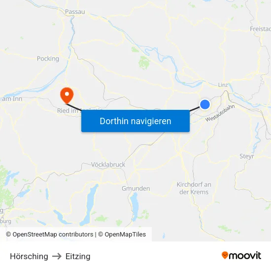 Hörsching to Eitzing map