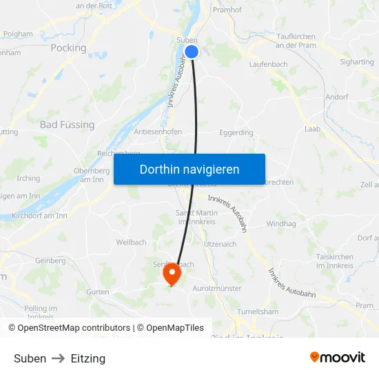 Suben to Eitzing map
