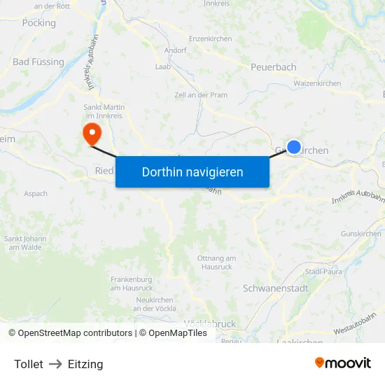 Tollet to Eitzing map