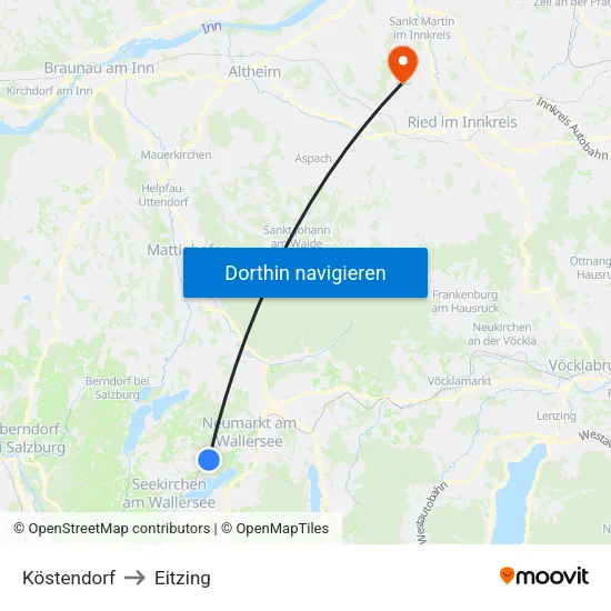 Köstendorf to Eitzing map