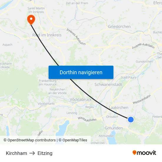 Kirchham to Eitzing map
