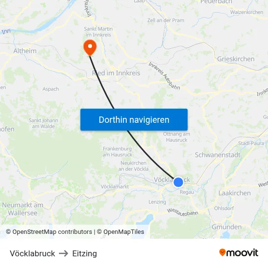 Vöcklabruck to Eitzing map