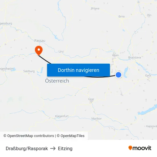 Draßburg/Rasporak to Eitzing map