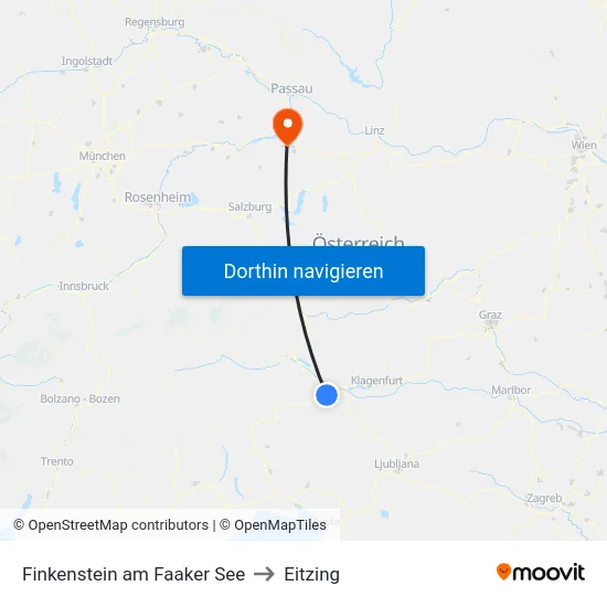 Finkenstein am Faaker See to Eitzing map