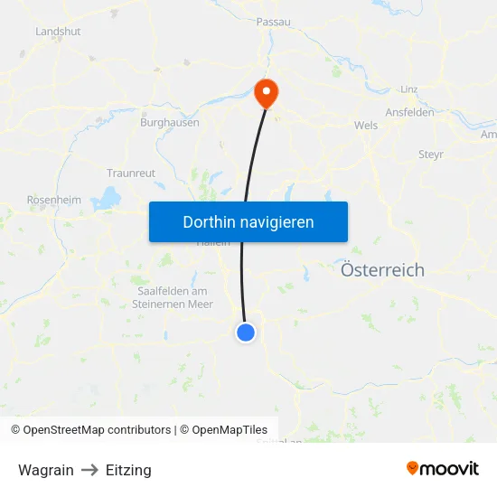 Wagrain to Eitzing map