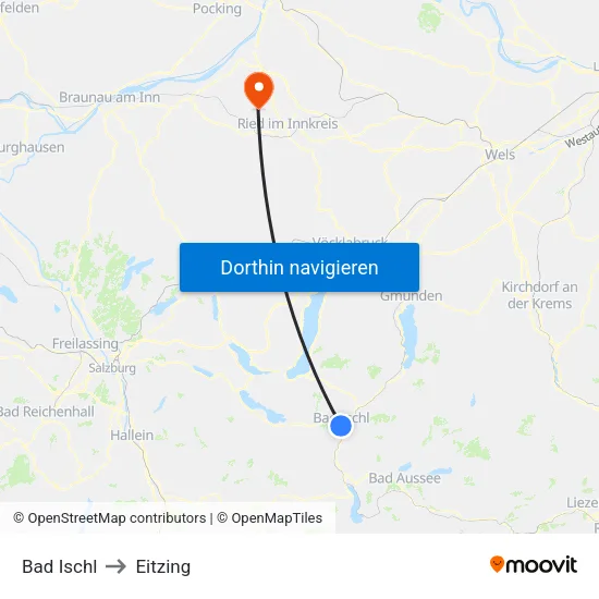 Bad Ischl to Eitzing map