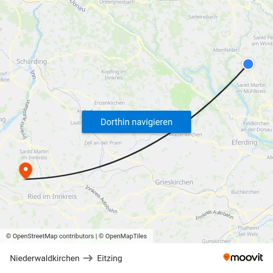 Niederwaldkirchen to Eitzing map