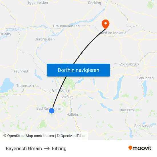 Bayerisch Gmain to Eitzing map