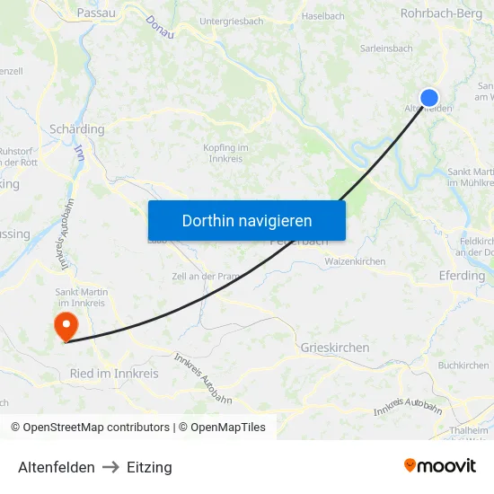 Altenfelden to Eitzing map
