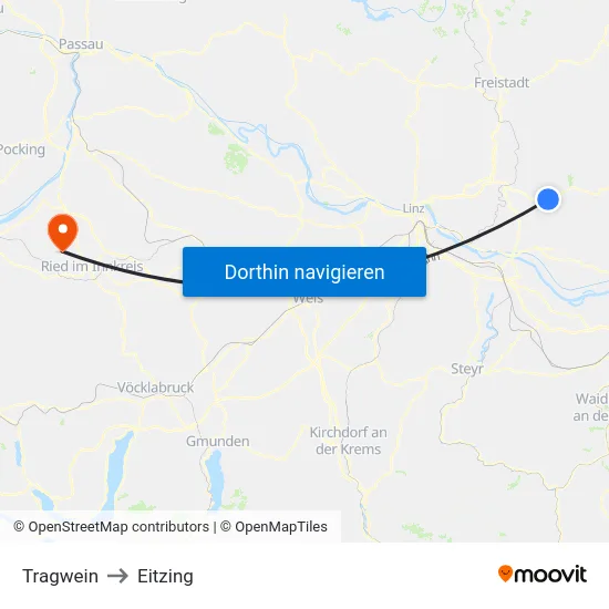 Tragwein to Eitzing map