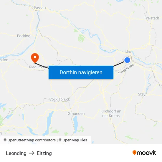 Leonding to Eitzing map