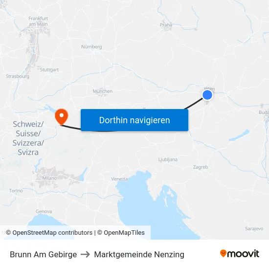 Brunn Am Gebirge to Marktgemeinde Nenzing map