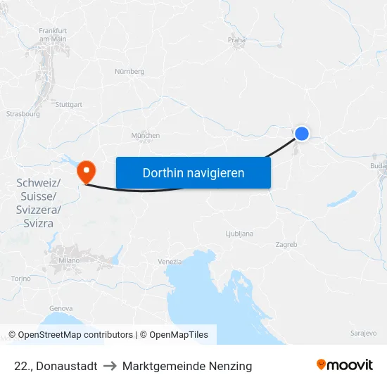 22., Donaustadt to Marktgemeinde Nenzing map