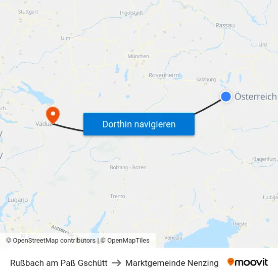 Rußbach am Paß Gschütt to Marktgemeinde Nenzing map