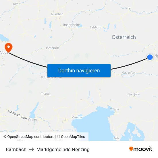 Bärnbach to Marktgemeinde Nenzing map