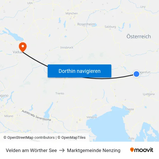 Velden am Wörther See to Marktgemeinde Nenzing map