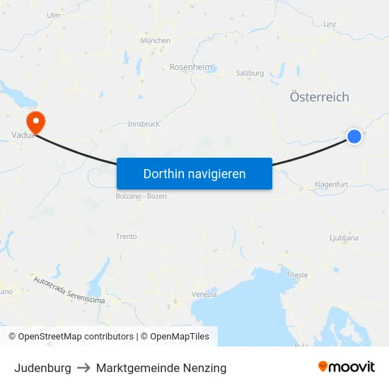 Judenburg to Marktgemeinde Nenzing map