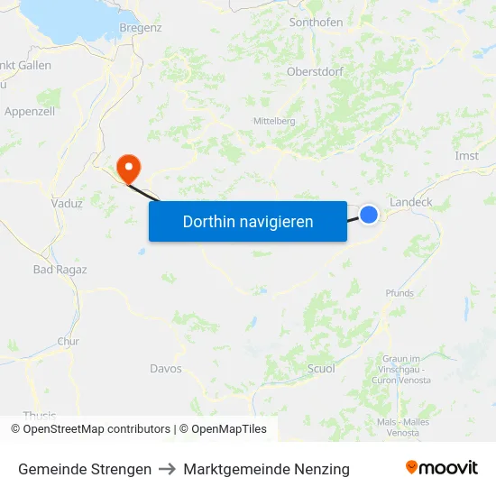 Gemeinde Strengen to Marktgemeinde Nenzing map