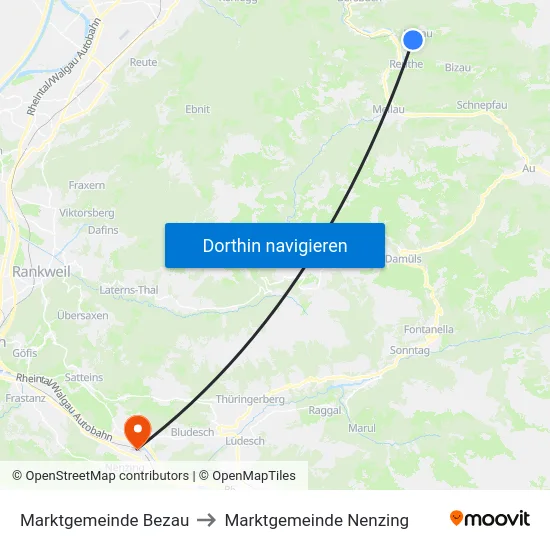 Marktgemeinde Bezau to Marktgemeinde Nenzing map