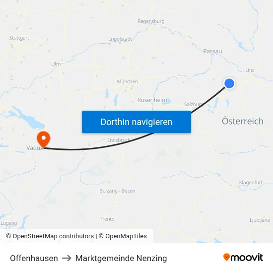 Offenhausen to Marktgemeinde Nenzing map