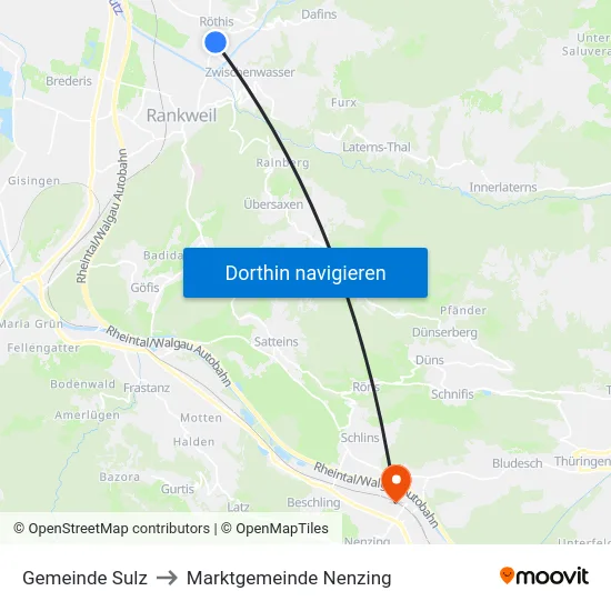 Gemeinde Sulz to Marktgemeinde Nenzing map