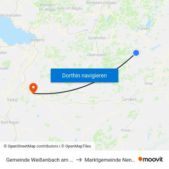 Gemeinde Weißenbach am Lech to Marktgemeinde Nenzing map
