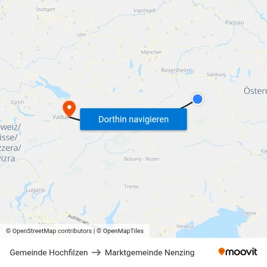 Gemeinde Hochfilzen to Marktgemeinde Nenzing map