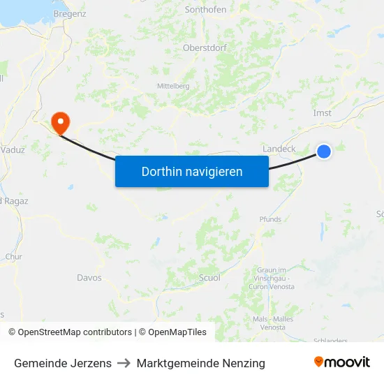 Gemeinde Jerzens to Marktgemeinde Nenzing map