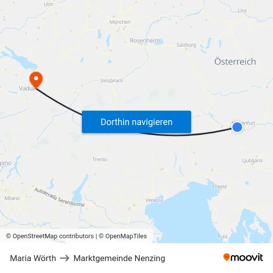Maria Wörth to Marktgemeinde Nenzing map