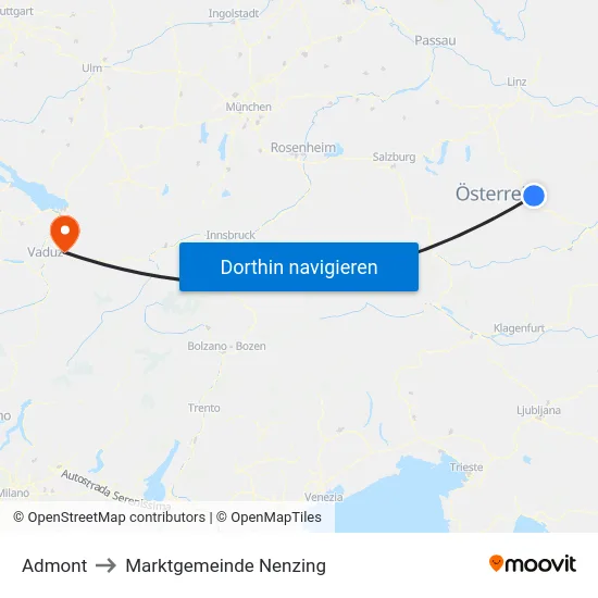 Admont to Marktgemeinde Nenzing map