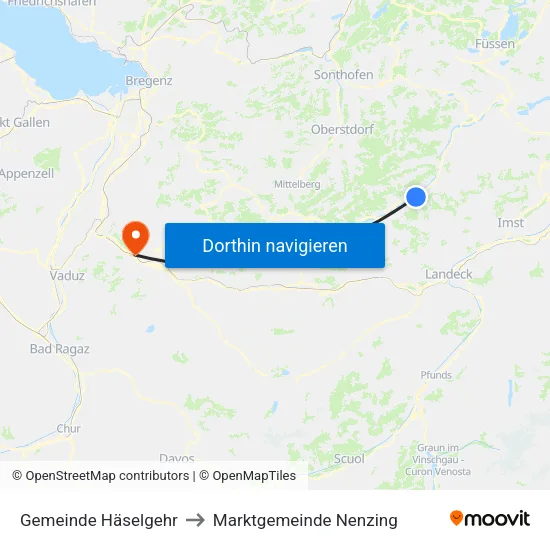 Gemeinde Häselgehr to Marktgemeinde Nenzing map