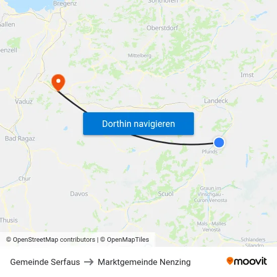 Gemeinde Serfaus to Marktgemeinde Nenzing map
